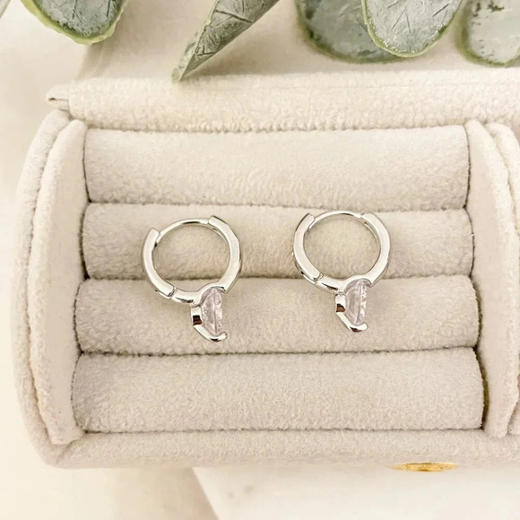 925 Sterling Silver Diamond Huggie Earrings Small Hoop Earrings Dainty Hoops - Picture 4 of 14